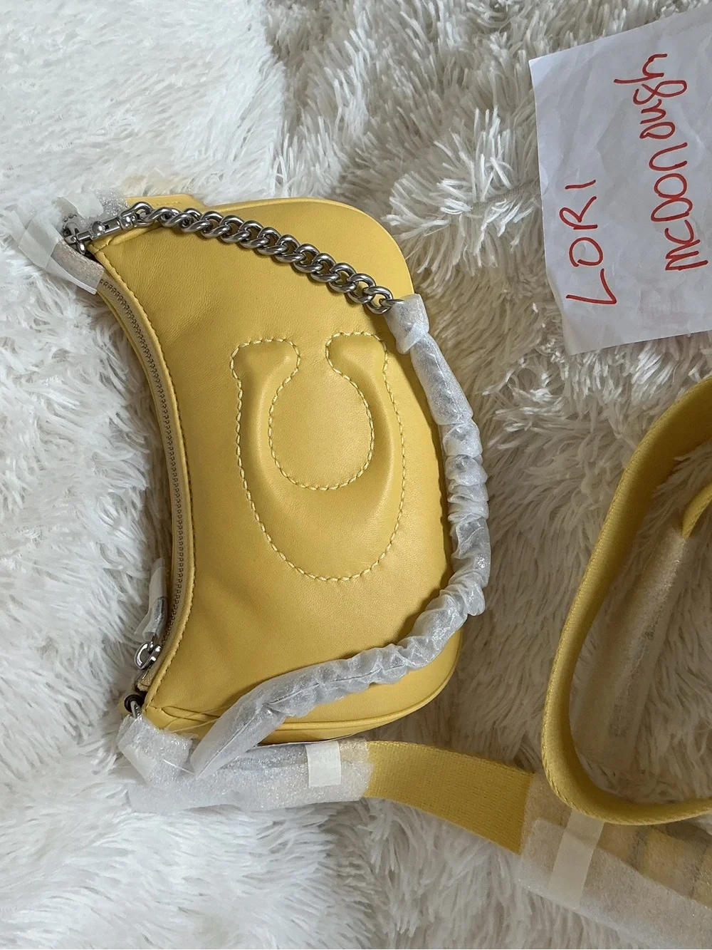 Coach quilted Yellow teri Crossbody with silver Chain Accent